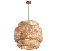 Unisex Watch Winder Bohemian Pendant Light Black Woven Chandelier Bamboo Rattan Rustic Lampshade Hollow Single Light Hanging Lamp with Wood Canopy Boho Living Room Farmhouse Hanging Light with