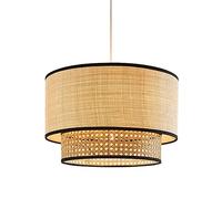 Unisex Watch Winder Chandelier Bohemian Pendant Light Living Room Round Chandelier Vintage Rattan Lantern Ceiling Light Linen Pendant Lamp Shade Boho Indoor Decorative Lighting for Bedroom Kitchen
