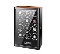 Unisex Watch Winder Wood Shell Winder Piano Paint Case Box, Quiet Motor and Touch Control Screen, PU Leather Watch Pillow