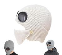 Unisex Winter Ski Beanie Hat with Goggles and Detachable Mask, 3-in-1 Unisex Knitted Goggles Beanie, Outdoor Sport Ski (Beige)