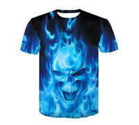 Unisexe 3D Imprimé Décontracté T-Shirt Graphic Manche Courte Crâne Noir Hommes Squelette T-Shirt Punk Rock Gun Bleu T-Shirts Impression 3D T-Shirt Vintage Hommes Vêtements Été Hauts Blancs,D-171,XL