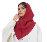 Unisexe Bonnet Écharpe en Grosse Maille 2 en 1 Transformation Cache-cou d'hiver avec Cordon de Serrage pour Temps Froid, rouge, taille unique