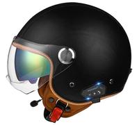 Unisexe Casque De Moto Jet, Casques De Moto Ouvert avec Bluetooth Casques Mobylette Rétro Casques Scooter avec Double Visière Homme Casques Hélicoptère Homologué ECE Casque Bol 3,M=54-56cm