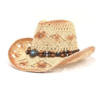 Unisexe Chapeau de Cowboy Western Chapeau de Paille Été Protection Solaire Panama Chapeau de Fedora Large Bord Anti-UV Chapeau de Soleil Plage Découpé Respirant Casquette de Jazz pour Hommes Femmes