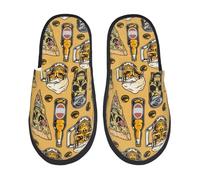 Unisexe Chausson Hommes Imprimé Tête De Mort Avec Une Pizza Et Une Bière Pantoufles Chaussons Fluffy Classique Chaussons Maison Unique Peluche Chaussons Pour Hôtel Exterieur Maison L
