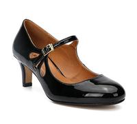 bbruriy Unisexe Homme Femme Sangle de Cheville Talon Haut Talon Chaton Talon Chunky Escarpins Cuir Verni Bout Fermé Rond Chaussures Dressy Party 6.3/6CM Talons Pouces,Noir,41