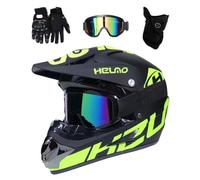 Unisexe Intégral Casque de Motocross, avec Lunettes Gants Masque, Jeunesse Enfant Hors Route Moto BMX MTB VTT Casques, Descente Quad Dirt Bike Enduro Casque, pour Garçon et Fille(Light Green,XL/58-59C
