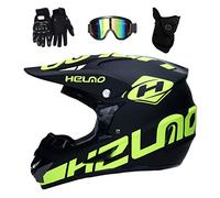 Unisexe Intégral Casque Motocross, avec Gants Lunettes Masque, Jeunesse Enfant Enduro Hors Route Moto Casque, MTB VTT BMX Une Descente Quad Moto Cross Accident Casque, D.O.T Certifié ( Color : Noir ,