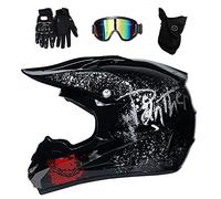 Unisexe Intégral Casque Motocross, avec Gants Lunettes Masque, Jeunesse Enfant Enduro Hors Route Moto Casque, MTB VTT BMX Une Descente Quad Moto Cross Accident Casque, D.O.T Certifié ( Color : Black A