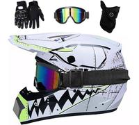 Unisexe Intégral Casque Motocross Ensemble, Hors Route ATV Accident Casque de Moto, Descente Enduro MTB VTT BMX Quad Dirt Bike Moto Cross Casque(White,M(54~55cm))