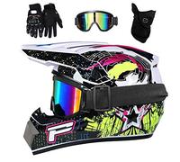 Unisexe Intégral MTB Casque Motocross, avec Lunettes Gants Masque, Jeunesse Enfants Mode Hors Route Sport Moto VTT Scooter Casque, Une Descente Enduro BMX Quad Moto Cross Accident Casque ( Color : Blu