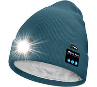 Unisexe Led Bluetooth Bonnet Lampe Frontale,Usb Rechargeable 4 Led Musique Parleur Chapeau De Course Lumière Chaud Polaire Doublée Tricot Bonnet Cadeaux Pour Hommes Et Femmes