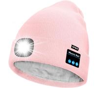 Unisexe LED Bluetooth Bonnet Lampe Frontale,USB Rechargeable 4 LED Musique Parleur Chapeau de Course Lumière Chaud Polaire Doublée Tricot Bonnet Cadeaux pour Hommes et Femmes.[F152]
