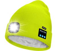 Unisexe LED Bluetooth Bonnet Lampe Frontale,USB Rechargeable 4 LED Musique Parleur Chapeau de Course Lumière Chaud Polaire Doublée Tricot Bonnet Cadeaux pour Hommes et Femmes.[F146]