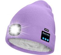 Unisexe Led Bluetooth Bonnet Lampe Frontale,Usb Rechargeable 4 Led Musique Parleur Chapeau De Course Lumière Chaud Polaire Doublée Tricot Bonnet Cadeaux Pour Hommes Et Femmes
