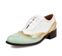 Unisexe Oxford Chaussures Femmes Two Tone Perforated Wingtip Brogue Rétro Low Heel Dentellets Saddle Chaussures Spectator Crown Patent Green Plus Size 41