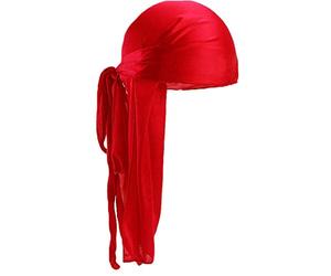 Unisexe Polyester Turban Cap Silky Durag Longue Queue Larges Bretelles Headwraps Lisse Dôme Pirate Cap Solide Couleur Motard Turban Pour Les Femmes Foulard Rouge Hommes