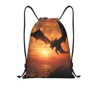 Unisexe Sac à Dos à Cordon Dragon Volant au Coucher du Soleil sur la mer Pochette à Cordon Premium Sac de Sports pour Femme Filles Enfant 36X42cm