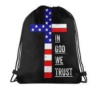 Unisexe Sac À Dos À Cordon en Dieu Nous Croyons Christianisme Patriotique 4 Juillet Drapeau des États-Unis Sacs À Cordon Multifonctionnel Sac D'École pour Gym Randonnée Swimming 36X42Cm