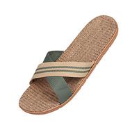 Unisexe Sandales Plates Couples Antidéparant Tongs d'Intérieur Maison Bureau en Lin Mules Sabots Slippers Eté Léger Chaussons Pantoufles Plage Piscine Chaussures Ouverts Confort,39/40 EU,Vert