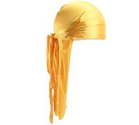 Unisexe Soie Turban Cap Durag Longue Queue Larges Bretelles Headwraps Chapeaux Couleur De La Tête Solide Wrap Pirate Cap