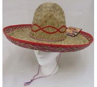 Unisexe Sombrero Mexicain Homme Déguisement Chapeau Paille Beige/Rouge Neuf Par