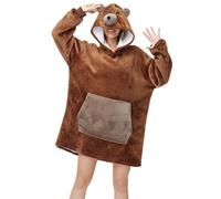 Unisexe Sweat à Capuche Panda Pull Large Robe de Chambre Animal Microfibre Couverture Flanelle Panda Mignon Douce Epaisse Chaud avec Grandes Poches