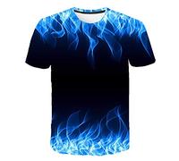 Unisexe Tee Shirt Imprimé 3D，T-Shirt Graphique Unisexe Flamme Bleue Été Décontracté À Manches Courtes Nouveauté T-Shirts T-Shirts Hauts Vêtements De Rue pour Hommes Femmes-3Xl