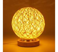 UNISOPH Lampe de table à LED créative avec abat-jour en rotin fait à la main Lampe de lune en bois pour chambre à coucher Décoration de chevet Doré