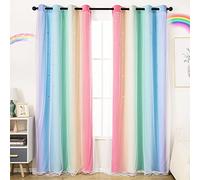 UNISTAR Lot de 2 Rideaux occultants à Motif d'étoiles pour Chambre de Fille, Chambre d'enfant, décoration esthétique de Salon, Double Couche, découpe d'étoiles, Rayures colorées, décoration Murale,