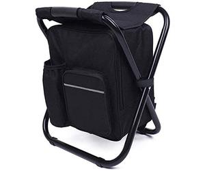 UNISTRENGH Chaise De Camping Pliable 3 en 1 Chaise Sac à Dos Tabouret Pliant avec Sac Isotherme Tabouret Portable pour PêChe Camping RandonnéE Chasse Trekking Pique-Nique Barbecue (Noir)