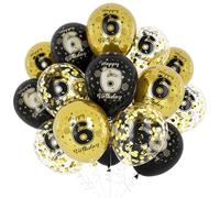 Unisun Ballons 6e Anniversaire, Décorations d'anniversaire 6 Ans pour Garçon, Happy Birthday Or Noir 6e Anniversaire Ballons Décoration pour Anniversaire Fête Fournitures