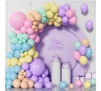 Unisun Ballons Arc-En-Ciel Pastel, 130 Pièces Multicolores Macarons Guirlande, 5/10/12/18 Pouces Ballons Assortis Pour Femmes Et Filles Mariage Fête d'Anniversaire Décorations