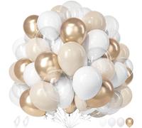 Unisun Ballons Beige et Champagne Or, 50 Pièces Beige Sable BlancOr Ballon avec Ruban, pour Communion, Anniversaire, Bapteme, Fiançailles, Mariage Boheme, Baby Shower Décoration