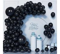 Unisun Ballons Noirs, 130 Pièces Kit d'Arche Guirlande Ballons Noirs, 5/10/12/18 Pouces Ballon En Latex Pour Hommes Garçons Femmes Filles Graduation Mariage Fête d'Anniversaire Décorations
