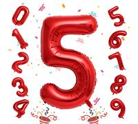 Unisun Ballons Numéro Rouge, 40 pouces Numéro 5 Ballons Anniversaire Fête Vacances Décoration (Numéro 5)
