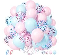 Unisun Ballons Rose et Bleu Pastel, 50 Pièces Macaron Blanc Bleu Rose Confettis Ballon Ruban Fille Garçon Enfant Révéler Genre Baptême Bébé Douche Nuptiale Mariage Anniversaire Anniversaire Décoration