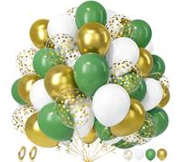 Unisun Ballons Vert et Or, 50 Pièces Vert Sauge Blanc Or Confettis Ballon Rétro Avocat Vert Olive Ballon Ruban Fille Femmes Enfant Anniversaire Baptême Jungle Safari Mariage Douche Nuptiale Noël Déco