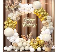 Unisun Kit Arche Ballons Or Blanc, 143 Pcs Guirlandes Or Blanc Sable avec Beige pour Décoration Fête D'Anniversaire Mariage Bohème Baby Shower Fiançailles Révéler Le Genre