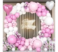 Unisun Kit Arche Ballons Roses Blancs, 147 Pcs Guirlandes Rose Pastel avec Aluminium Forme Cœur pour Filles Femmes Décoration Fête D'Anniversaire Mariage Baby Shower Fiançailles