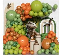 Unisun Kit d'arche de ballons dinosaures, 167 pièces de guirlande de ballons verts, orange, marron, vert olive, vert sauge, pour garçons, thème jungle, safari, jeu sauvage, décorations de fête