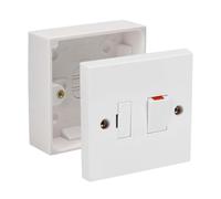 Unité de connexion électrique blanche 13 A - Indicateur néon optionnel - Boîtier arrière simple 25/35/45 mm monté en surface - 1 prise (ensemble d'éperons à fusible avec boîte de 25 mm)