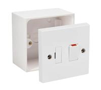Unité de connexion électrique blanche avec fusible commuté 13 A - Indicateur néon optionnel, boîtier arrière simple 25/35/45 mm monté en surface 1 gang (pas de néon, ensemble avec boîte de 45 mm)