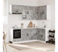 vidaXL Unité de Cuisine Lucca 8 pcs Gris béton Bois d'ingénierie, Unité de Cuisine Moderne, Armoire de Rangement Fonctionnelle, Organisateur en Bois, étagère spacieuse, Design Pratique