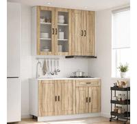 vidaXL Unité de Cuisine Porto 4 pcs Sonoma Gris Bois d'ingénierie, Rangement de Cuisine, Armoire Moderne, Gain de Place, Meuble Fonctionnel, Design Malin, Pieds réglables, Organisation à Domicile