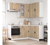 vidaXL Unité de Cuisine Porto 8 pcs Noir Bois d'ingénierie, Meuble de Cuisine, Rangement Pratique, Contemporain, Armoire intérieure, Multi-Fonction