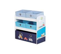 roba Étagère pour Jouets Enfant en Bois Rennfahrer - 5 Paniers en Tissu Amovibles - Meuble de Rangement pour les Jouets - 64 x 30 x 60 cm - Motif Véhicules de Transport - Bleu
