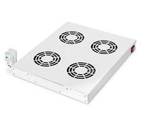 Unité de Ventilation DIGITUS pour Rack 19" (1HE), ou Montage en toiture dans l'armoire Serveur et réseau VarioFLEX, 4X Ventilateur, Thermostat, Gris (RAL 7035)