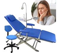 Unité Dentaire Complète Chaise Dentaire Portable Ergonomie Avec Lampe LED, Plateau Cuir Artificiel Et Acier Inoxydable Convient Aux Hôpitaux Et Aux Cliniques(Blue)
