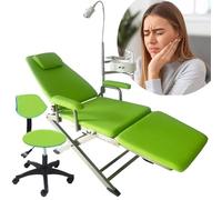 Unité Dentaire Complète Chaise Dentaire Portable Ergonomie Avec Lampe LED, Plateau Cuir Artificiel Et Acier Inoxydable Convient Aux Hôpitaux Et Aux Cliniques(Green)